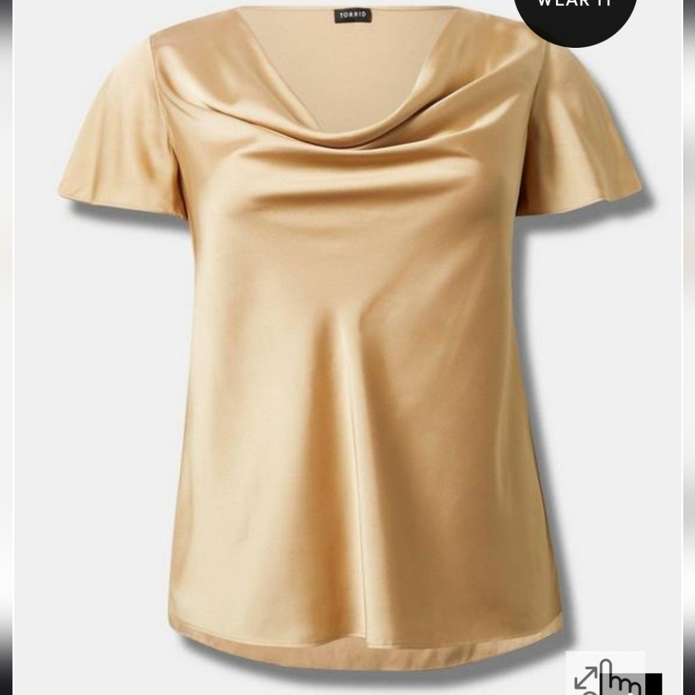 Satin Cowl Neck Short Sleeve Blouse
